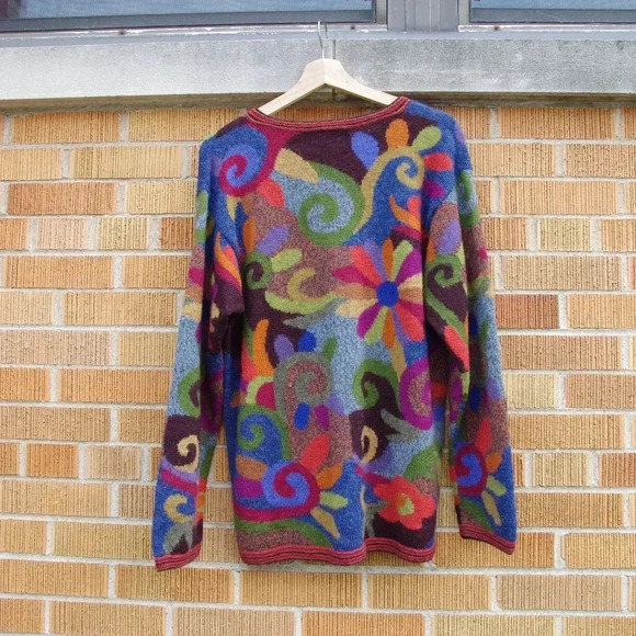 Vintage Alpaca Intarsia Cardigan Floral Sweater - Picture 4 of 5